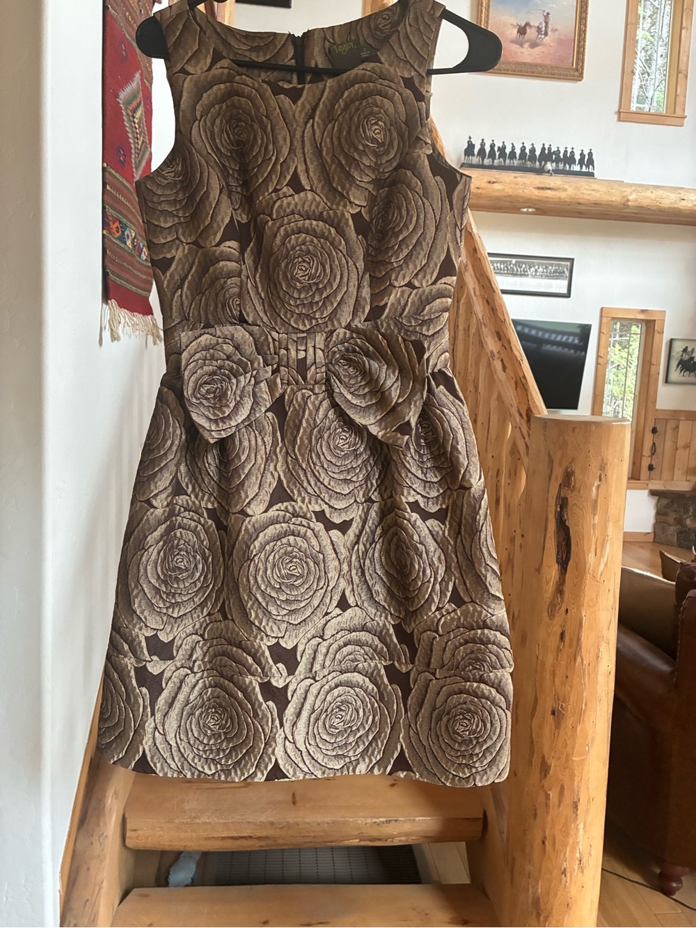 Taylor Metallic Rose-Print Mini Dress in Brown and Gold